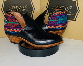 Handmade Leather Booties: Guatemalan Huipil Design, Women's Shoes