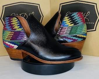 Handmade Leather Booties: Guatemalan Huipil Design, Women's Fashion Shoes
