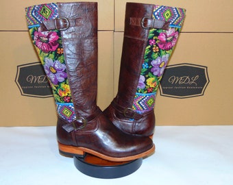 Women boots huipil leather