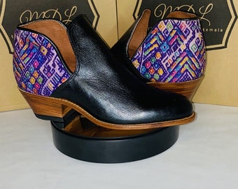 Handmade Leather Booties: Guatemalan Huipil Design, Women's Fashion Shoes