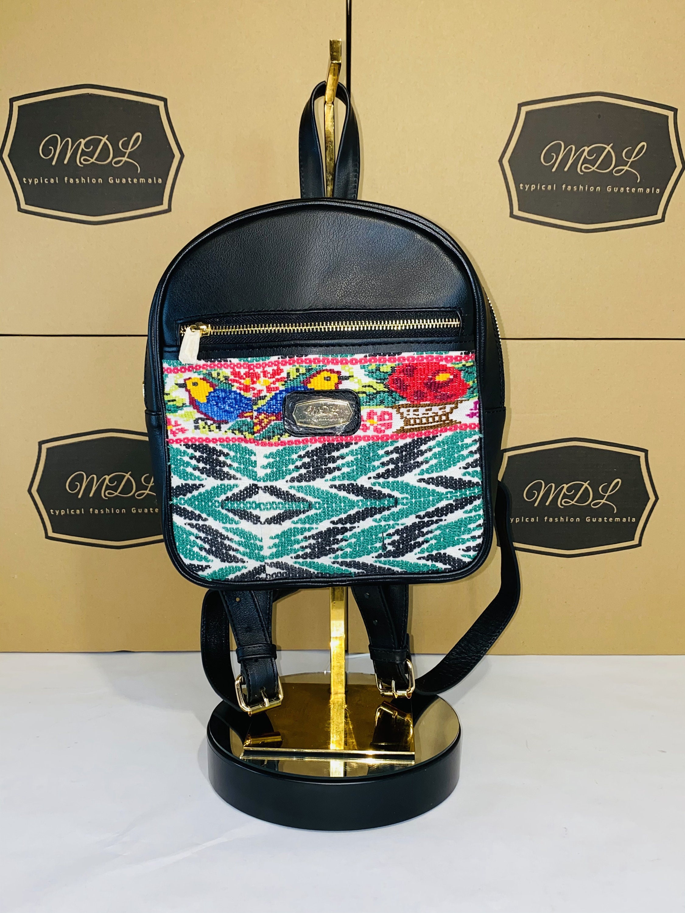 Hand Woven Leather & Huipil Large Backpack • Guatemalan Handmade Guatemala Huipil Bag | Lake Atitlan Artisans main image 2