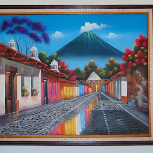 Guatemalan Landscape Oil Painting on Canvas - Framed Wall Art