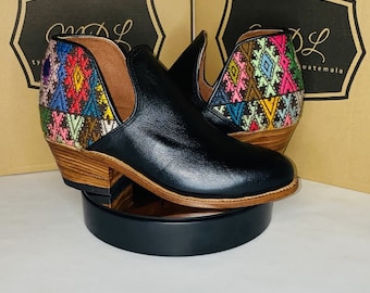 Handmade Leather Booties: Guatemalan Huipil Design, Women's Fashion Shoes