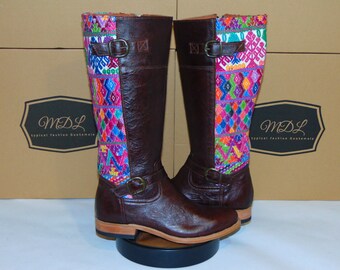 Women boots huipil leather