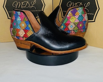 Handmade Leather Booties: Guatemalan Huipil Design, Women's Fashion Shoes
