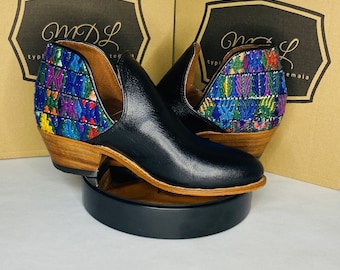 Handmade Leather Booties: Guatemalan Huipil Design, Women's Fashion Shoes