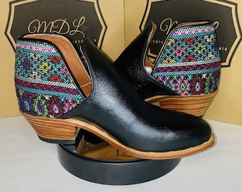 Handmade Leather Booties: Guatemalan Huipil Design, Women's Fashion Shoes