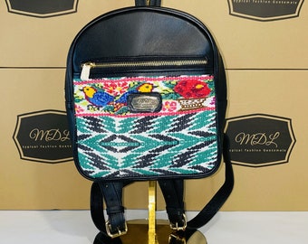Embroidered Huipil Backpack: Suede Leather Bookbag  display picture 1