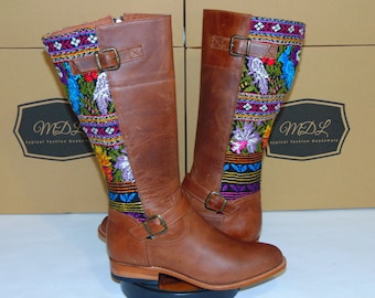 Women boots huipil leather