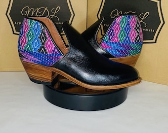 Handmade Leather Booties: Guatemalan Huipil Design, Women's Fashion Shoes