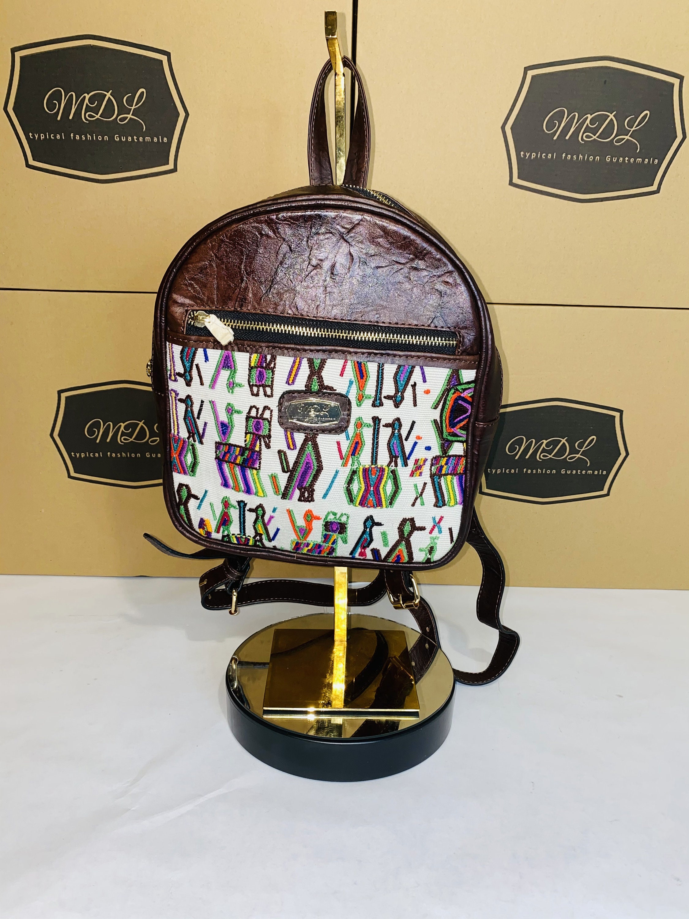 Handmade Leather Backpack: Guatemalan Huipil Embroidery - Etsy display picture 2
