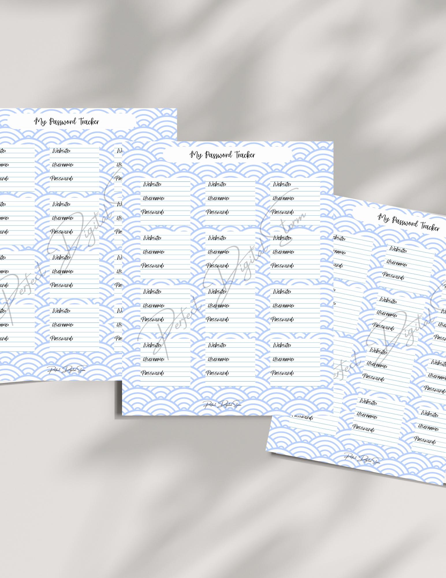 Instant Download Blue Password Tracker PDF Printable 8.5 X 11 Password ...