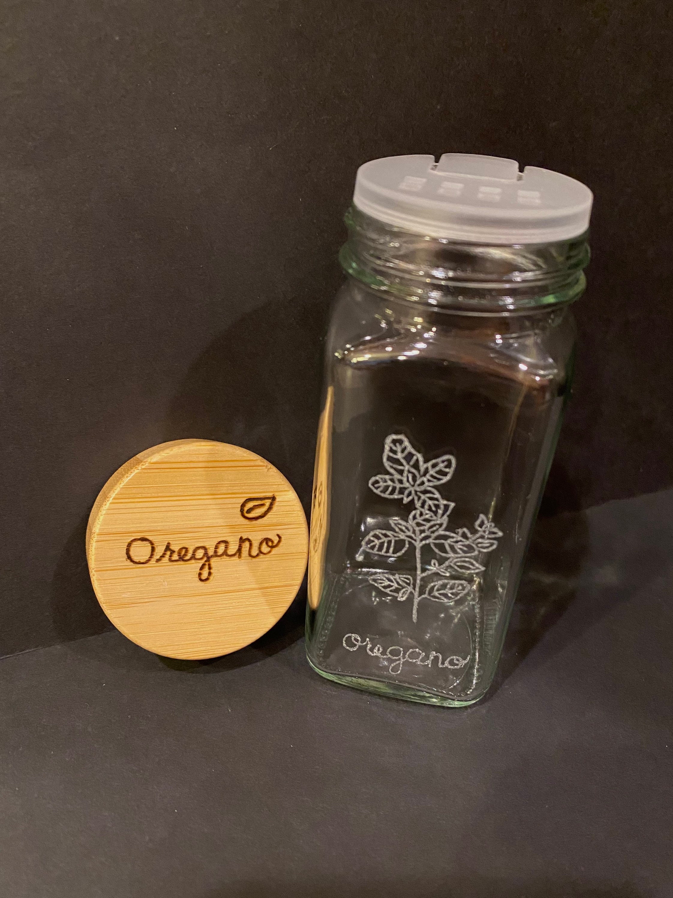 Engraved Spice Glass Jars with Bamboo Lid - Macannlife Designs