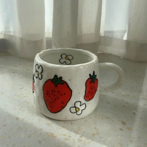1pc Fruit Pattern Ceramic Coffee Cup/Coffee Mug/Ceramic Cup with Handle/Strawberry/Orange/Lemon/Ceramic Drinkware