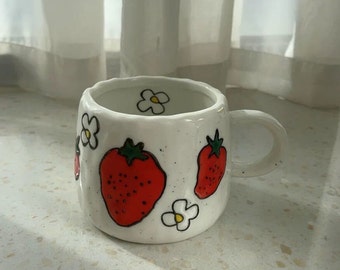 1 tasse à café en céramique à motif de fruits/tasse à café/tasse en céramique avec anse/fraise/orange/citron/verres en céramique