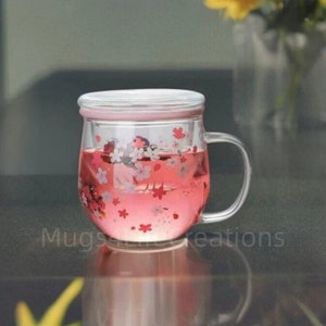 1pc 300ml/10oz Clear Glass Cup/Sakura Glass Mug with Glass Tea Infuser&Lid/Blossom Flower Heat Resistant Teacup /Glass Coffee Mug/Gift