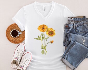 Vneck tshirts unisex botanical, Wildflower shirt, shirts for sister, Botanical shirt, garden gift, plant lover shirt, crazy plant lady shirt