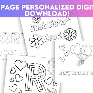 New Big Sister Gift for big sister personalized sister coloring page gift pregnancy announcement Present for big sister gift from baby