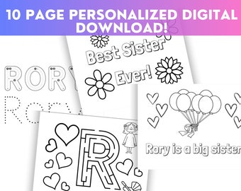 New Big Sister Gift for big sister personalized sister coloring page gift pregnancy announcement Present for big sister gift from baby