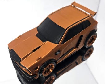 Modellino di auto stampato in 3D, stile squadrato - Preassemblato - Finiture nere - Carrozzeria color rame lucido
