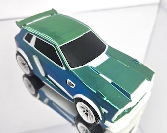 Dual-Color Blue/Green 1/24 Scale Model Car - White Trim - Video Game Rocket Car