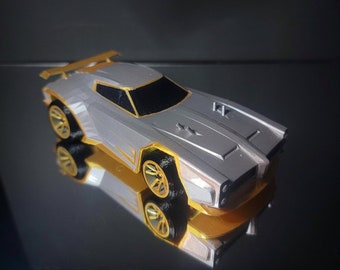 Video Game Model Car - Muscle Body Style - Silver Body - Gold Trim - Gold Wheels