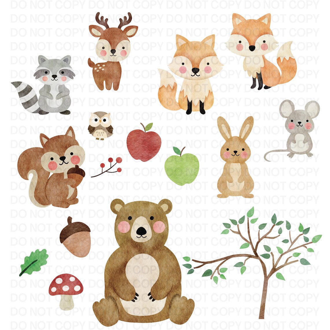 Woodland Animals Clipart, Watercolor Woodlands Clipart - Etsy