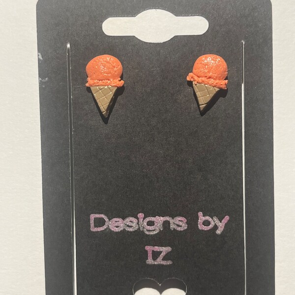 Ice Cream Cone Polymer Clay Stud Earrings.