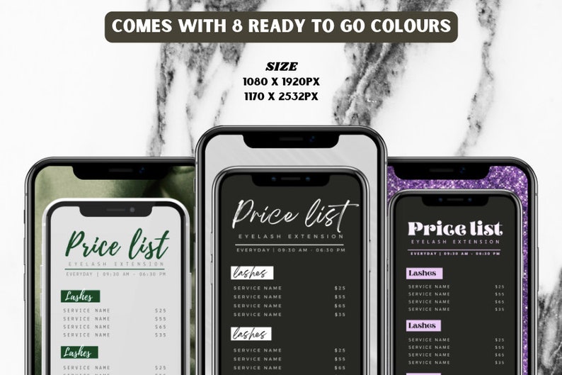 8 Styles Price List Template, Minimalist Digital Price List, Editable