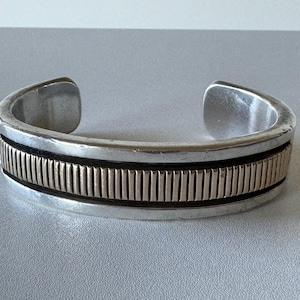 Bruce Morgan VINTAGE Sterling Silver 14k Gold Cuff Bracelet 127g Heavy Navajo b. Morgan