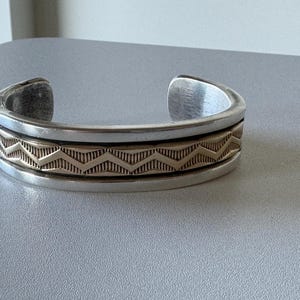 Bruce Morgan VINTAGE Sterling Silver 14k Gold Cuff Bracelet 122g Heavy Navajo b. Morgan