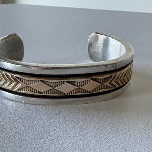 Bruce Morgan VINTAGE Sterling Silver 14k Gold Cuff Bracelet 122g Heavy Navajo b. Morgan