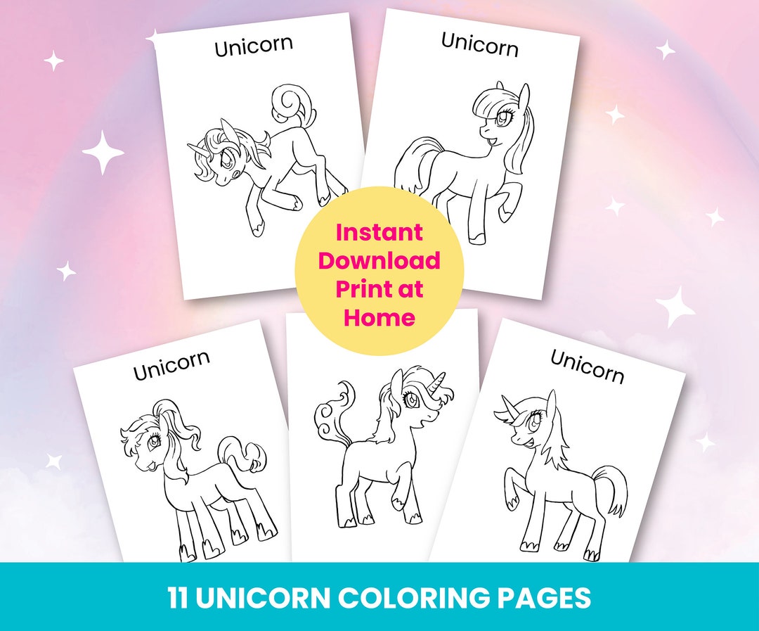 Unicorn Coloring Pages, Set of 11 Printable Coloring Pages for Kids ...