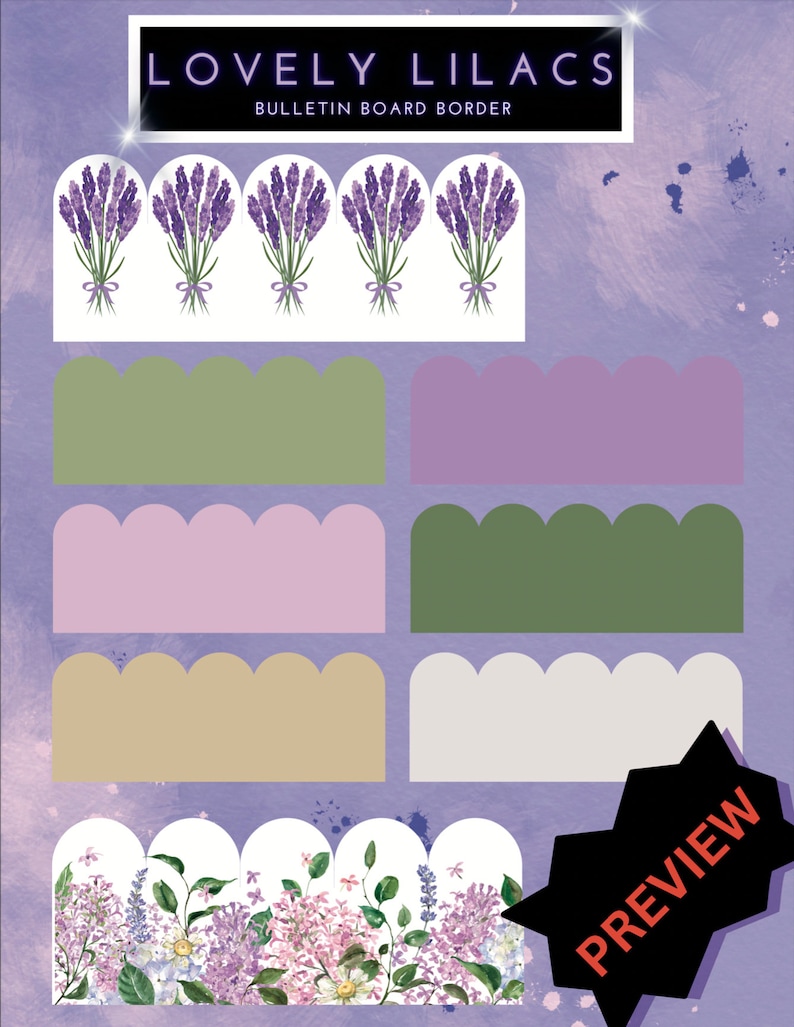 Purple Lilac Pattern Bulletin Board Border Pastel Classroom Wall Decor
