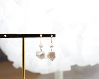 Baroque Pearl Earrings, Irregular Pearl Dangle Earrings, Dangle & Drop Earrings, Sliver Earrings, Minimalist Jewelry
