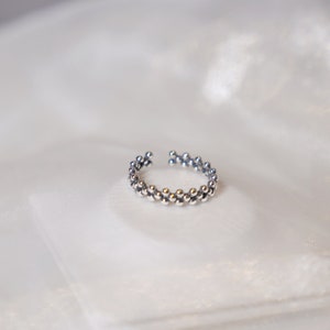 Antique Silver Dotted Ring, 925 Sterling Silver Full Bead Ring, Silver Stacking Dot Ring, Minimalist Dot Ring, Adjustable Ring