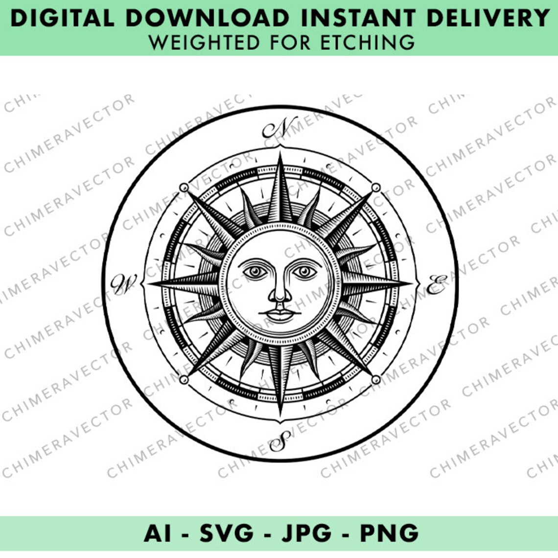 Compass rose tattoo ai svg jpg png etsy