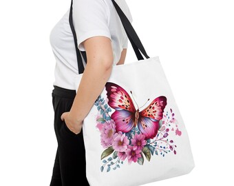 butterflies, butterfly, flowers, colorful, totebag, pink, independent, girl, positive, woman, strong, women, equality, uplifting, friend