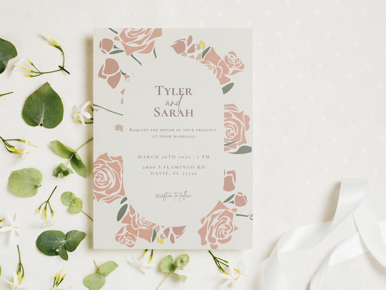 Dusty Rose Modern Wedding Invitation Template Set Wedding - Etsy