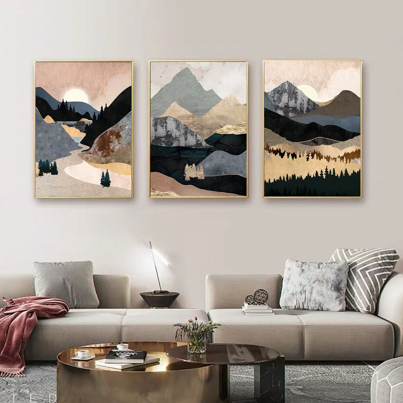 Set of 3 Scandinavian Wall Art Living Room Wall Decor Etsy
