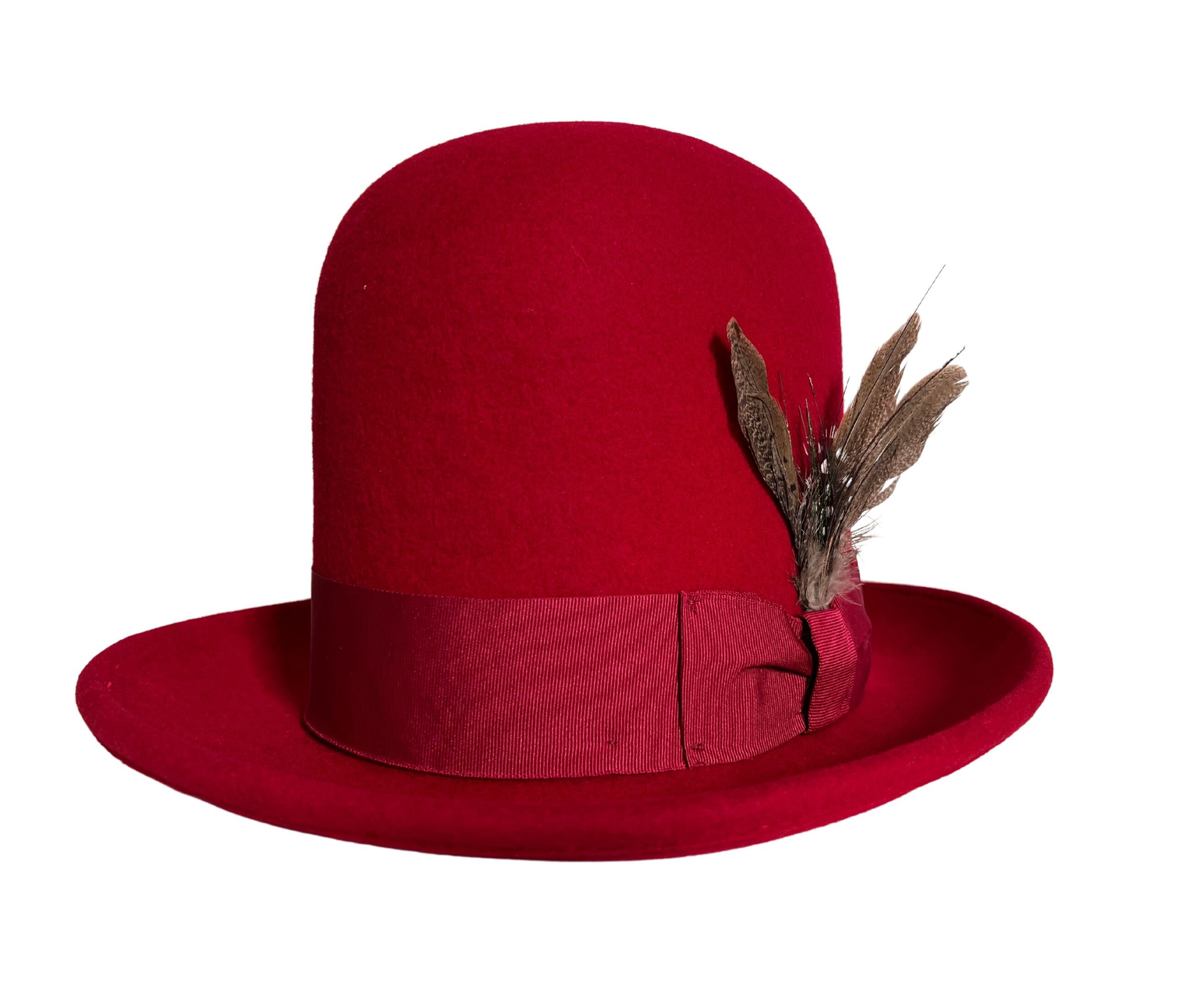 Very Tall Bowler Hat Tall Bowler Feather Hat Red Tall Blower Etsy UK