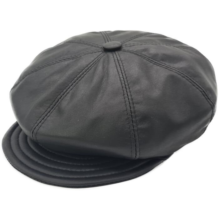 Black leather newsboy cap discount