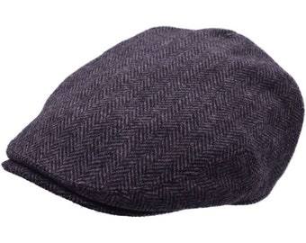 Casquette plate à chevrons en tweed pour hommes - Casquette de conduite gavroche irlandaise/écossaise classique | Chaud, durable et robuste