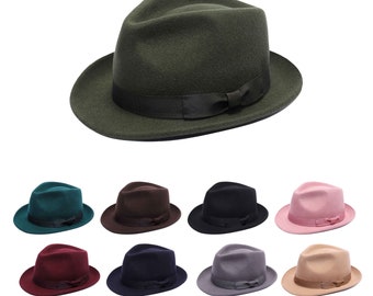 Classic Wool Felt Trilby Hat | Crushable Wool Trilby Hat|Trilby Hat. Handmade, 100% wool | Small to X-Large