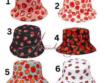 Strawberry Print Reversible Bucket Hat: A Stylish Unisex Fisherman Hat for Double-Sided Wear, Perfect for Women and Men. Get Yours Today