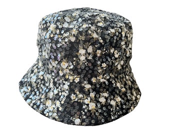 Elevate Your Style with the Flower Sequin Fisherman Bucket Hat: A Clear Sequin Design Party and Festival Hat that Shines with Floral Delight