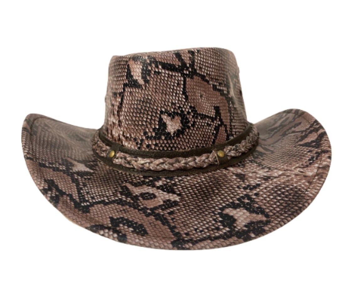 Snake Skin Print Calf Leather Cowboy Hat Men Women Western Etsy