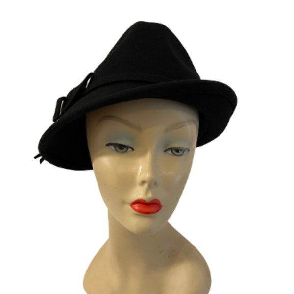 Women Wool Felt Trilby Cloche Hat Elegant Asymmetrical Upturn Brim, Vintage style 1950’s inspired 100% Wool Felt Short Brim Tilt Trilby Hat