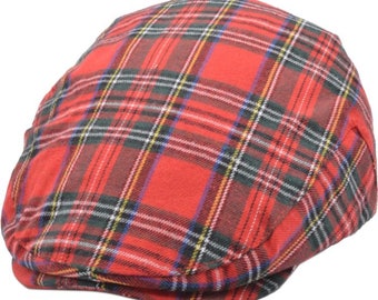 Scottish Tartan Flat Cap - Traditional Plaid Newsboy Driving Hat