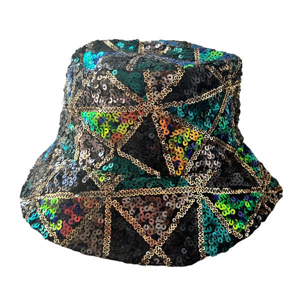 Chapeau seau à paillettes, tendance et élégant : chapeau seau de pêcheur à paillettes unisexe, chapeau de fête multicolore pour festivals et fêtes.